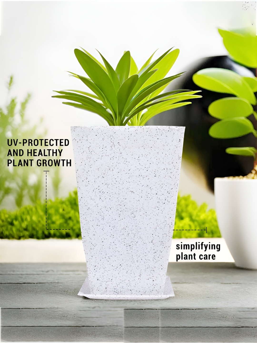 

Kuber Industries White 3 Pieces Textured Flower Planters With Tray