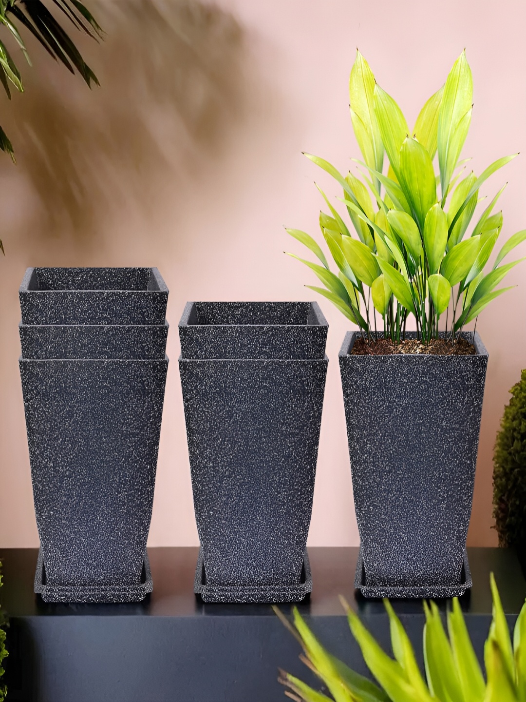 

Kuber Industries Black 6 Pieces Pot Planters With Tray