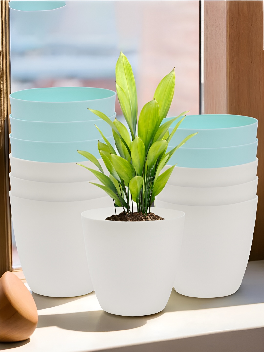 

Kuber Industries Blue & White 12 Pieces Flower Pot Planters