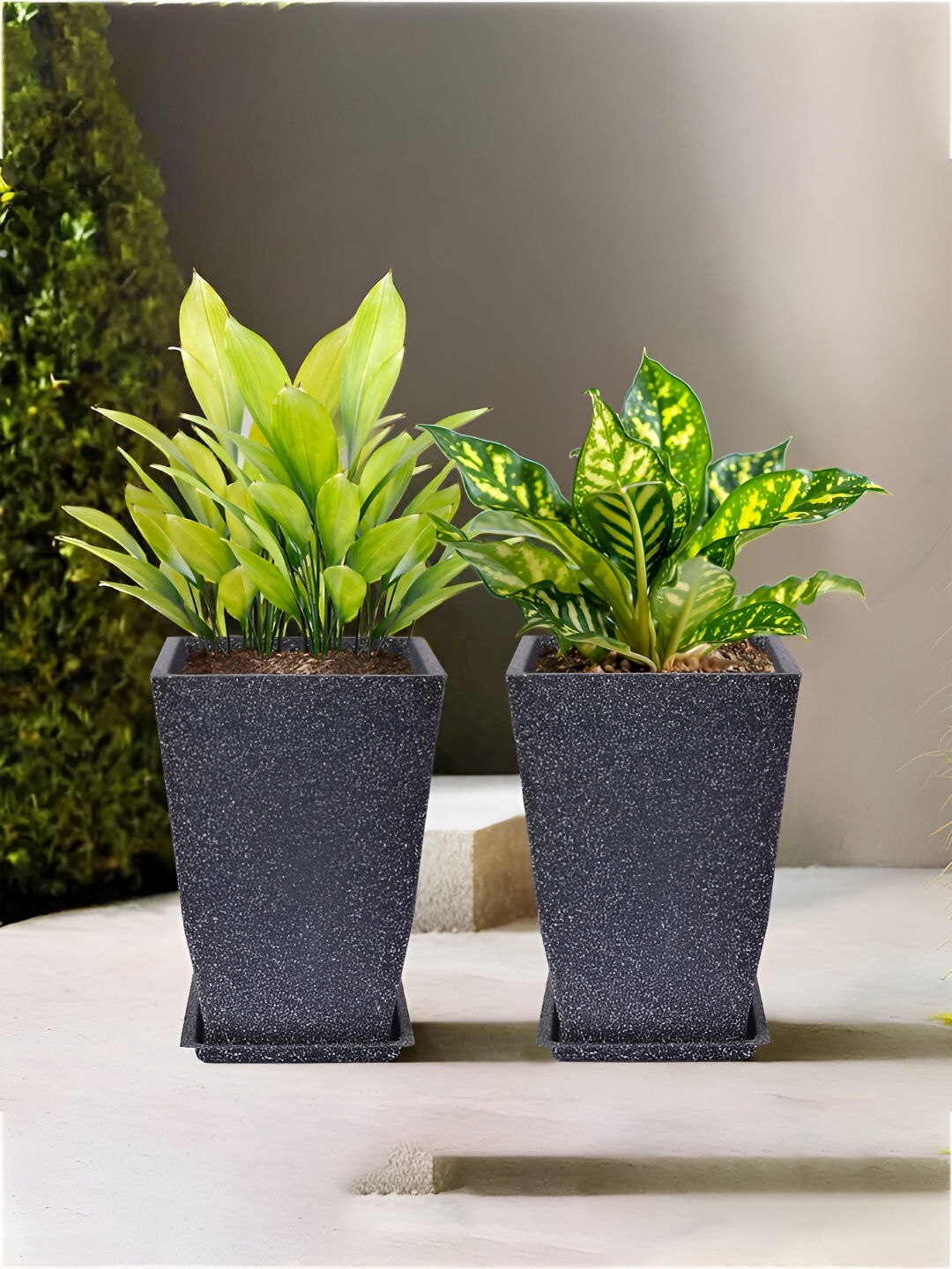 

Kuber Industries Black 2 Pieces Pot Planters With Tray