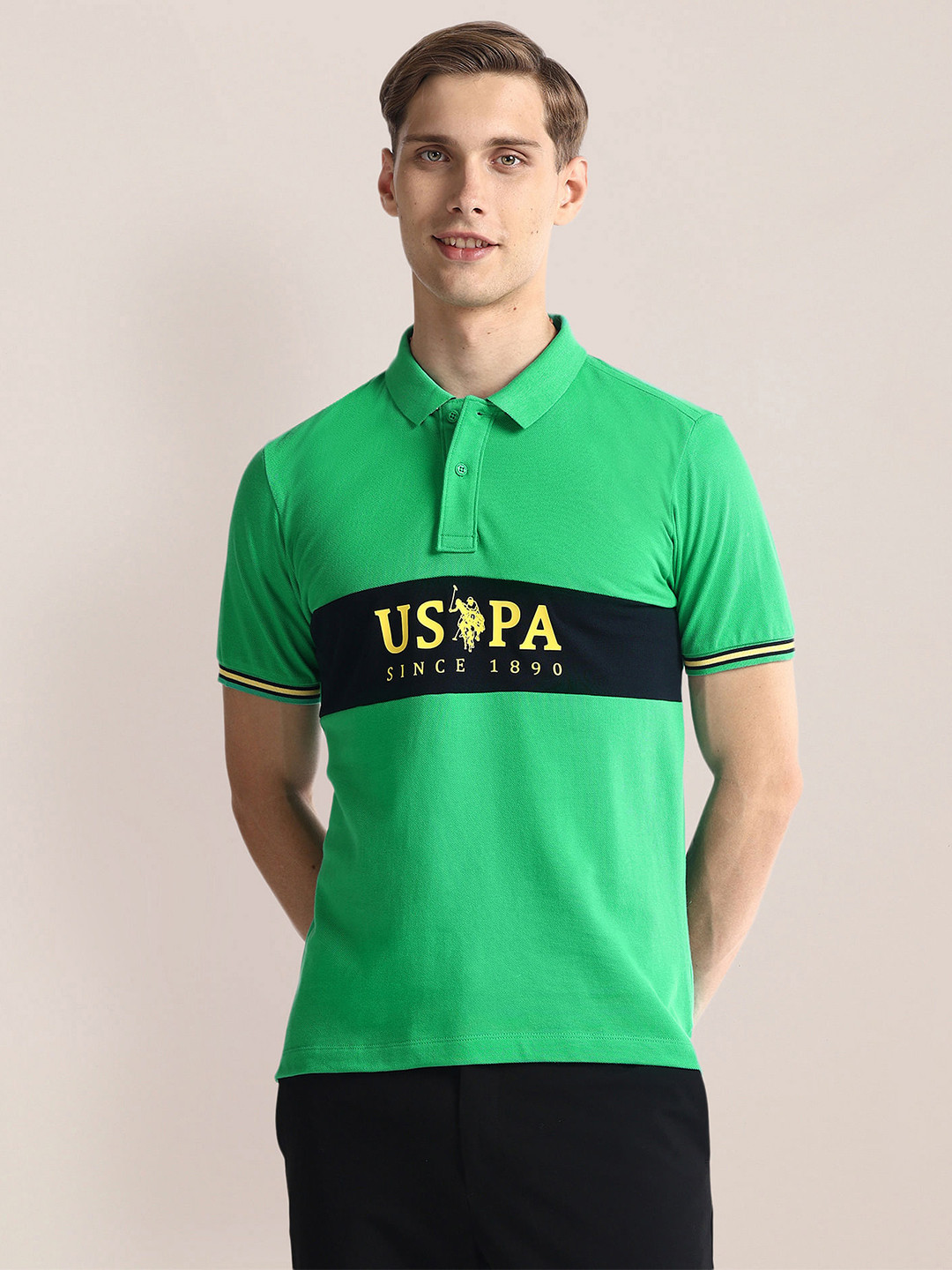 

U.S. Polo Assn. Brand Logo Printed Polo Collar Slim Fit Cotton T-shirt, Green