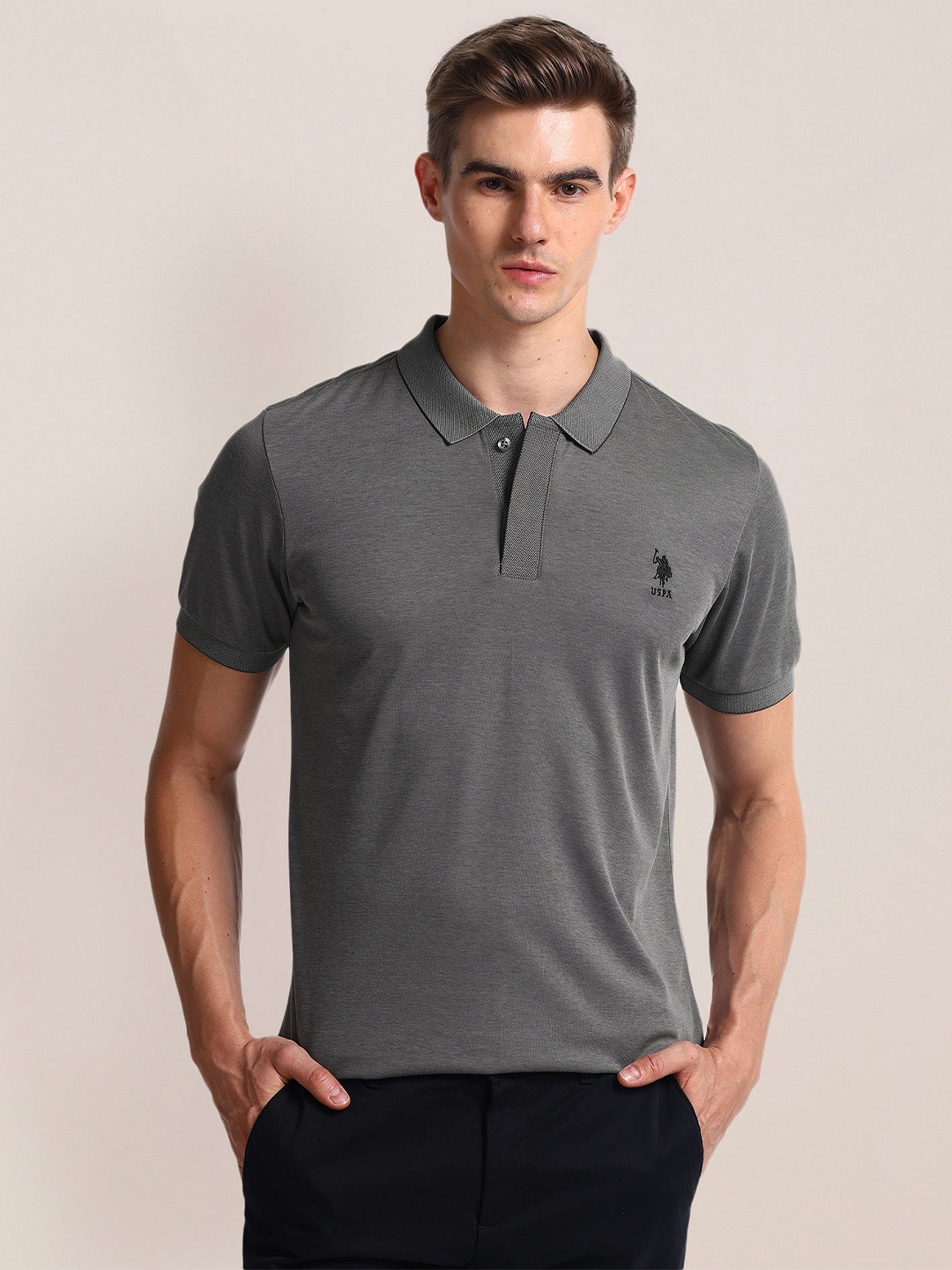 

U.S. Polo Assn. Polo Collar Slim Fit Cotton T-shirt, Grey