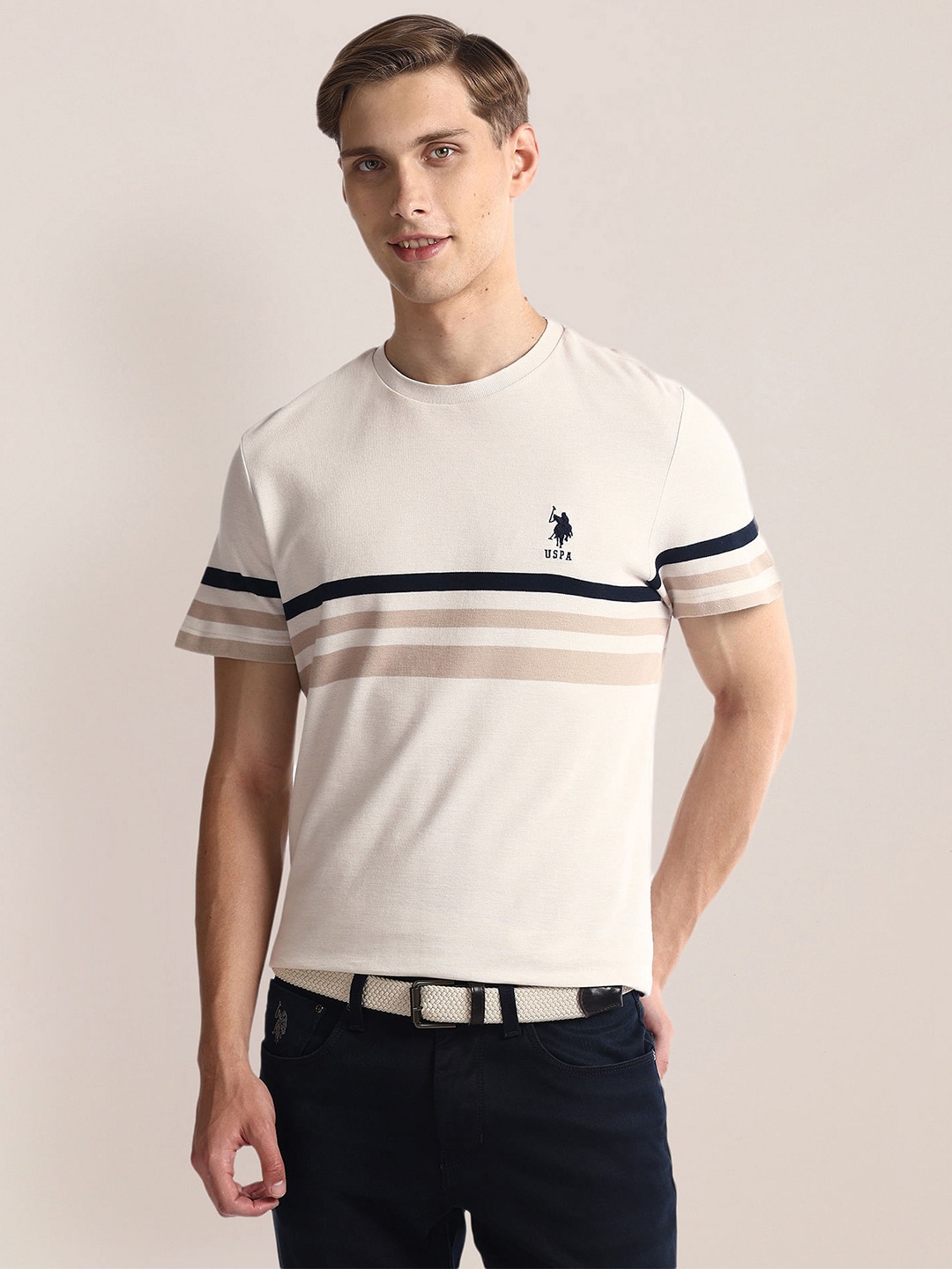 

U.S. Polo Assn. Striped Slim Fit T-shirt, Beige