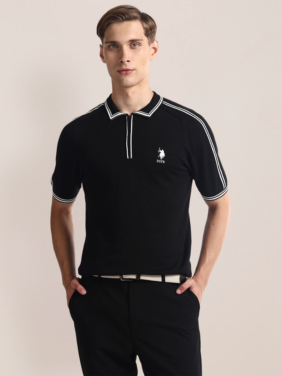 

U.S. Polo Assn. Polo Collar Slim Fit Cotton T-shirt, Black