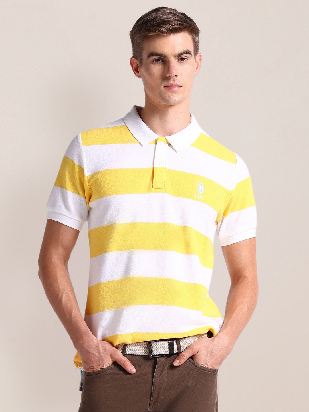 

U.S. Polo Assn. Striped Polo Collar Slim Fit Cotton T-shirt, Yellow
