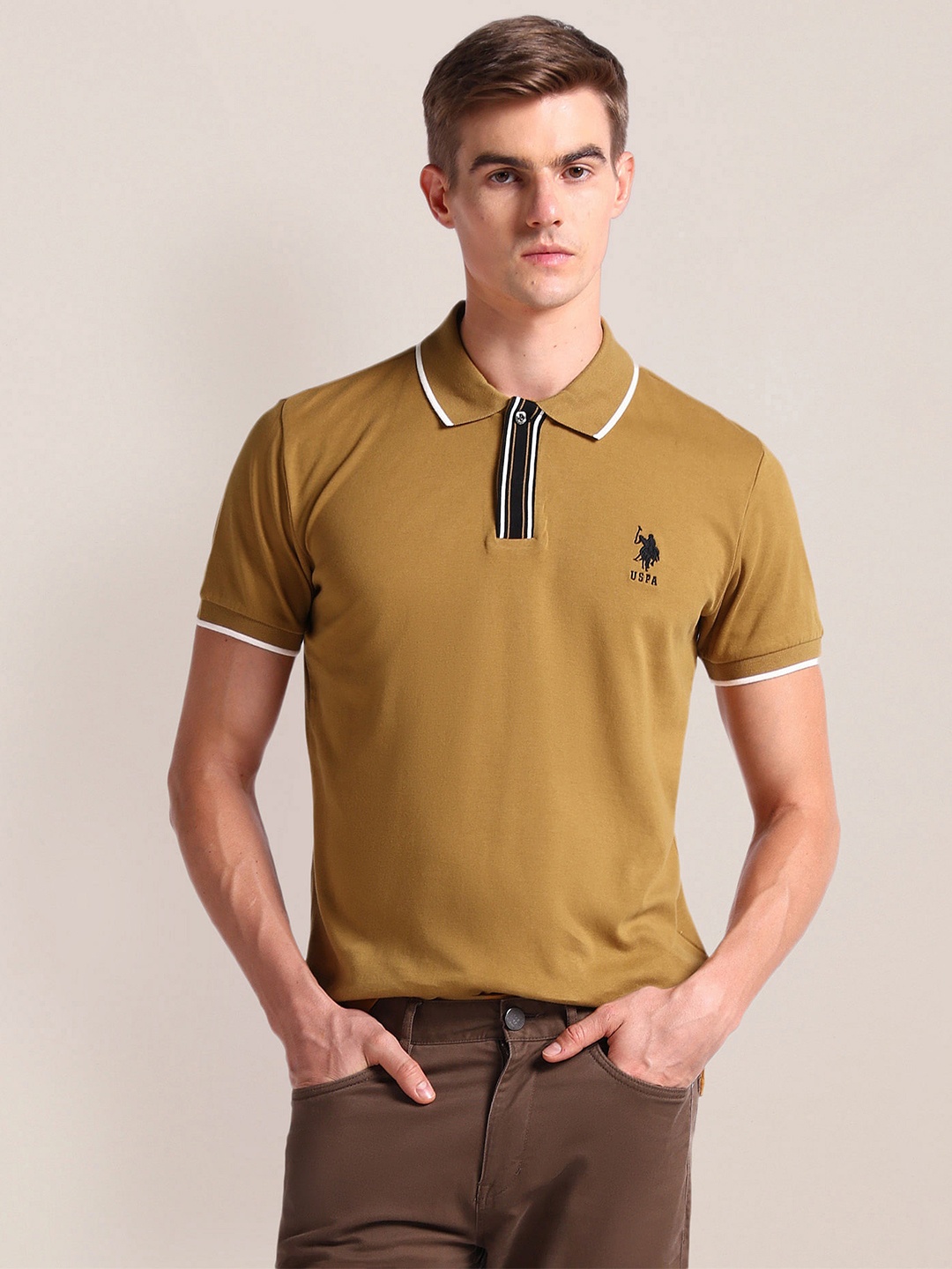 

U.S. Polo Assn. Slim Fit Short Sleeves Polo Collar Cotton T-shirt, Yellow