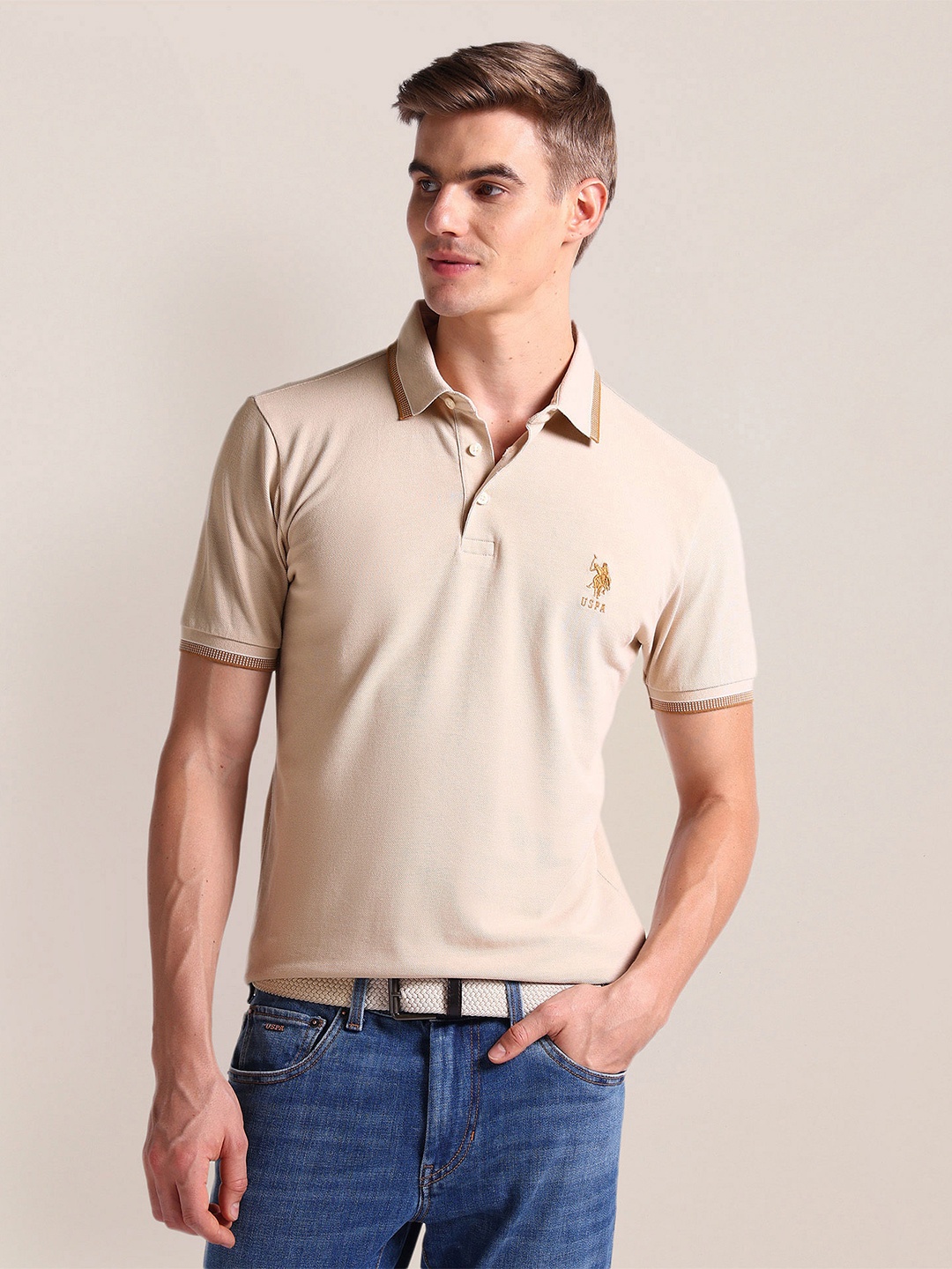 

U.S. Polo Assn. Polo Collar Slim Fit T-shirt, Beige