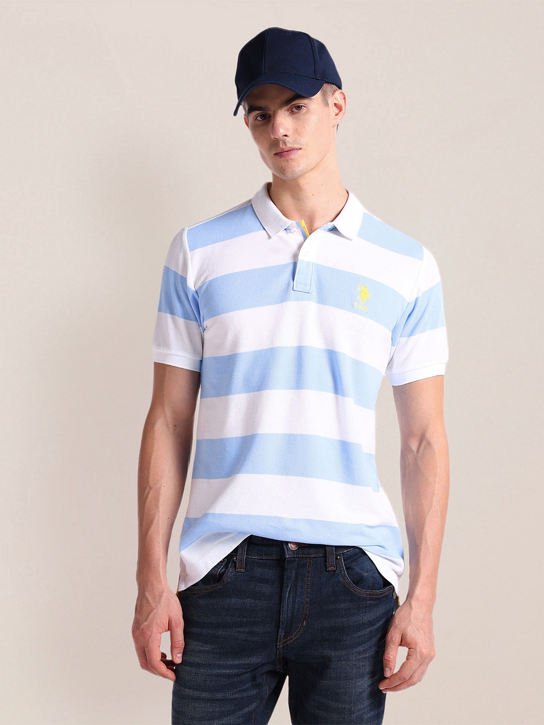 

U.S. Polo Assn. Striped Polo Collar Slim Fit T-shirt, Blue