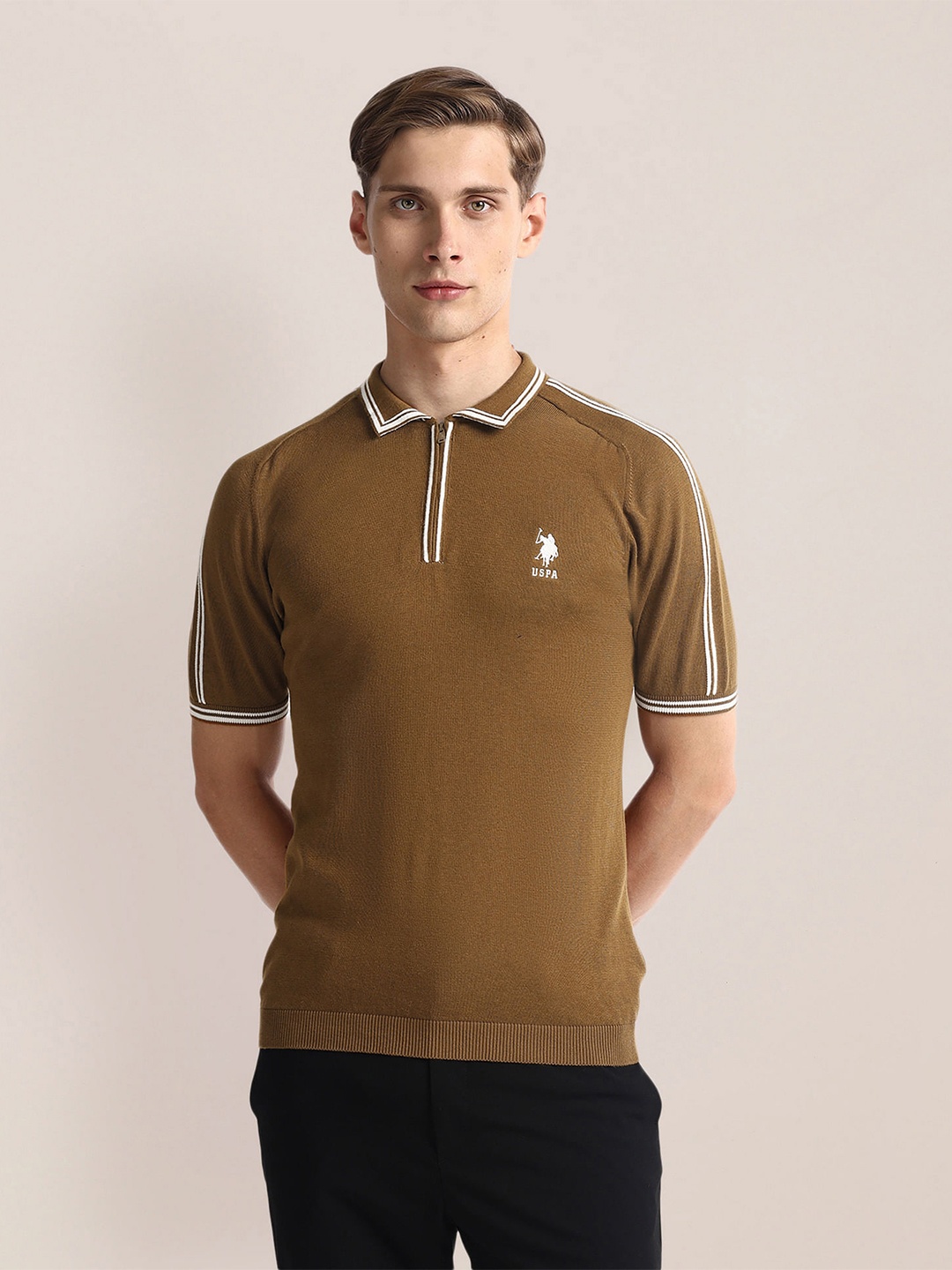 

U.S. Polo Assn. Slim Fit Short Sleeves Polo Collar Cotton T-shirt, Brown