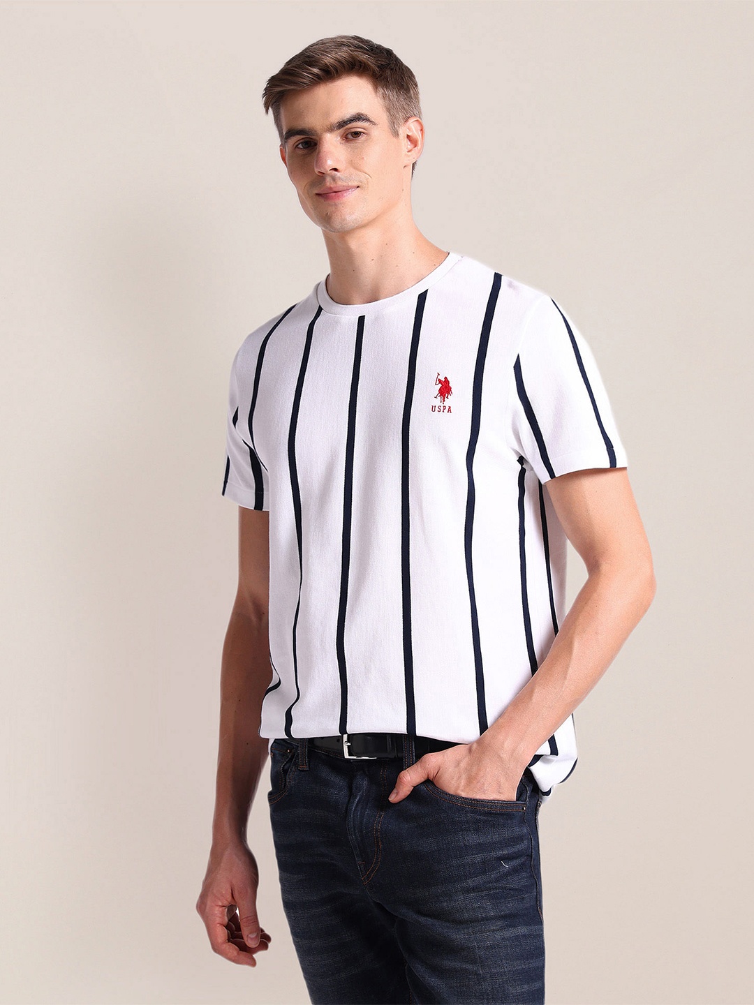 

U.S. Polo Assn. Striped Slim Fit Cotton T-shirt, White