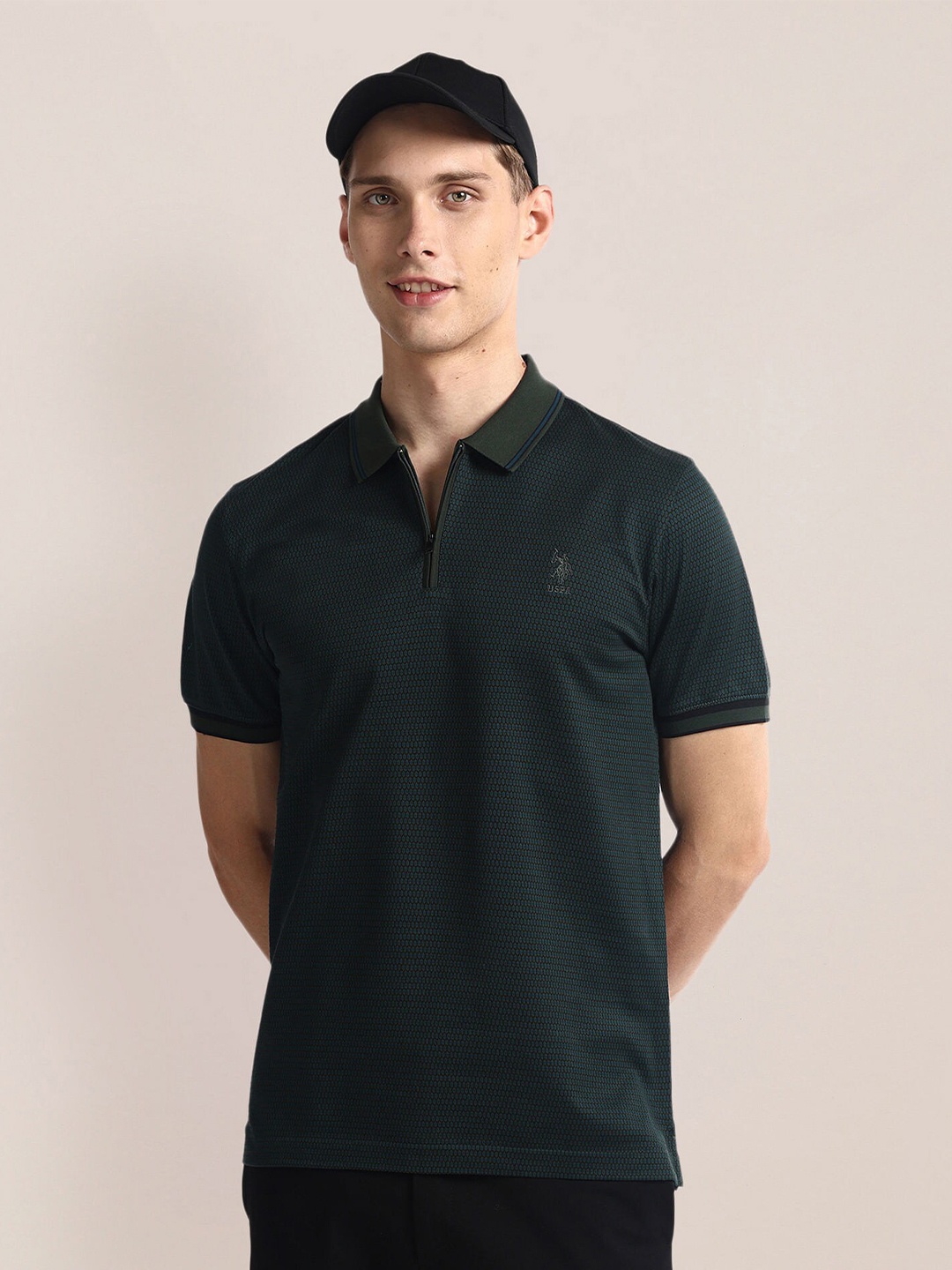 

U.S. Polo Assn. Slim Fit Short Sleeves Polo Collar Cotton T-shirt, Green