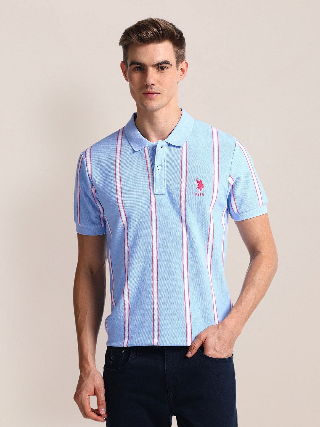 

U.S. Polo Assn. Striped Polo Collar Slim Fit T-shirt, Blue