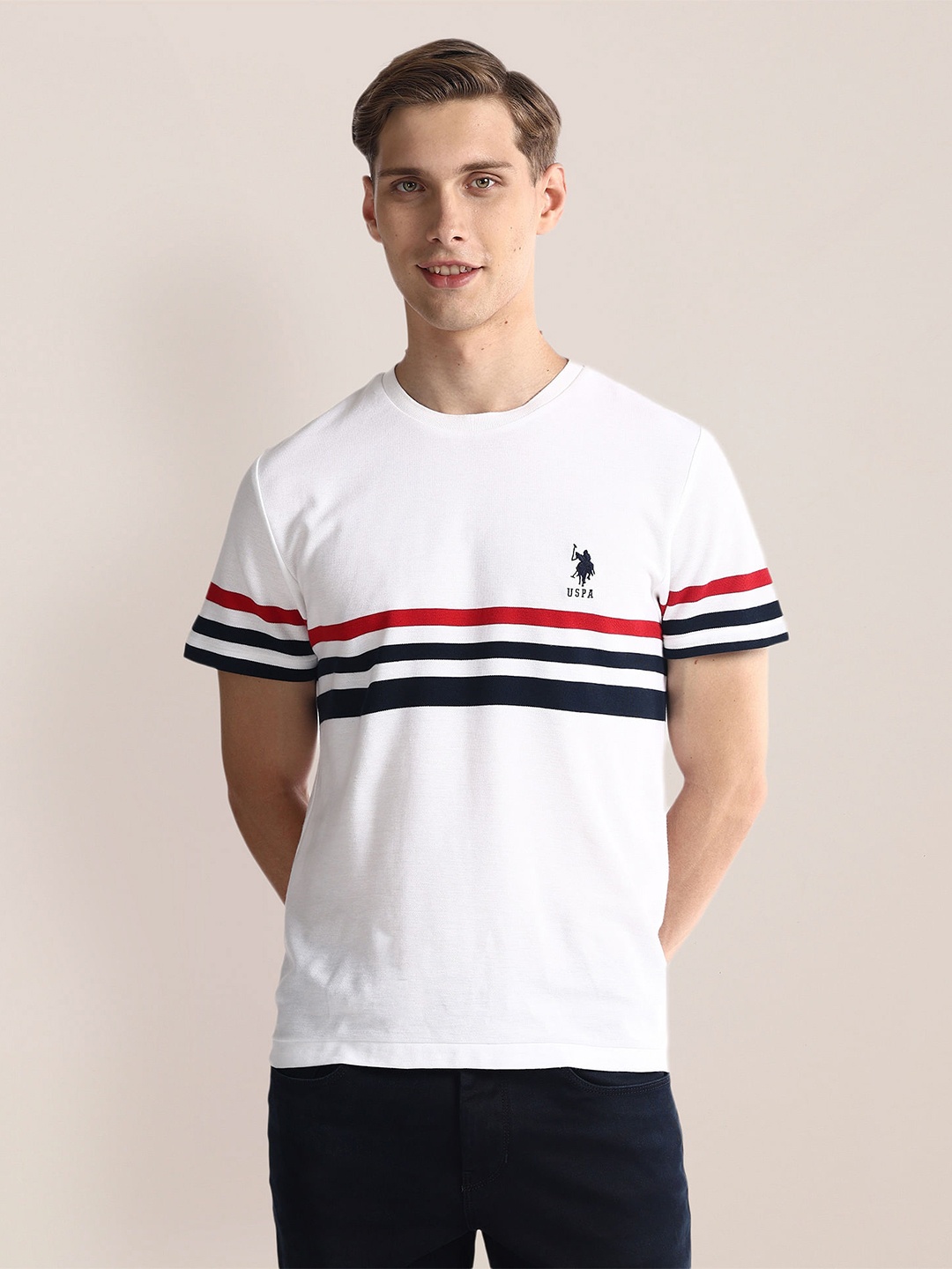 

U.S. Polo Assn. Striped Slim Fit Cotton T-shirt, White