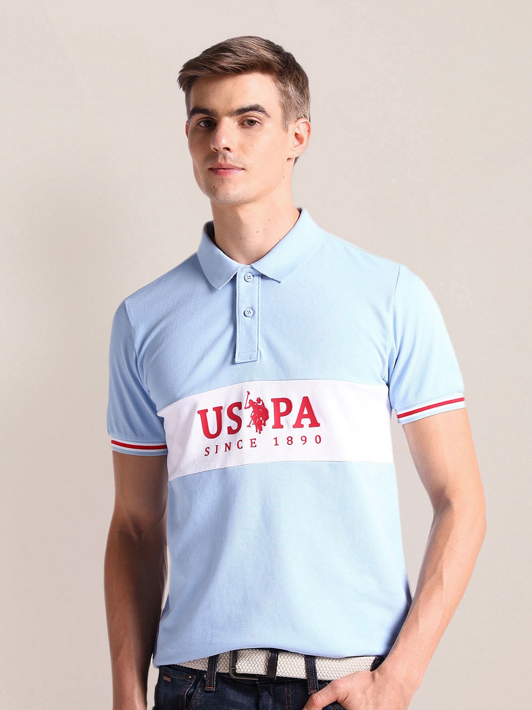 

U.S. Polo Assn. Typography Printed Polo Collar Slim Fit T-shirt, Blue