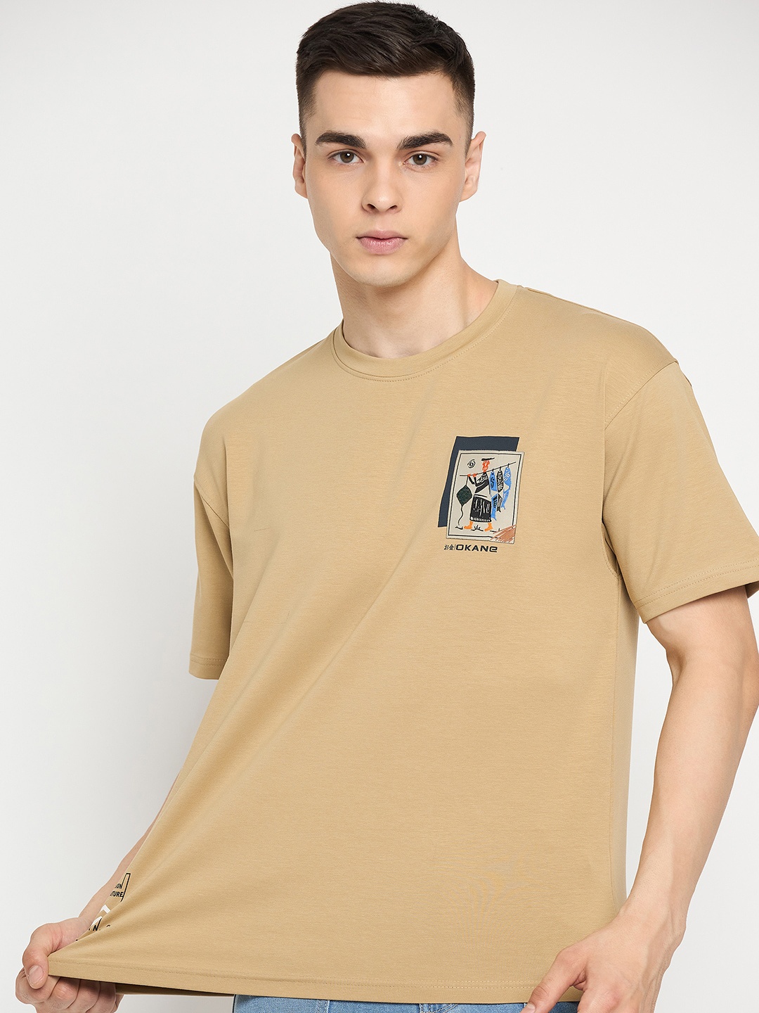 

Okane Typography Printed Cotton T-shirt, Beige