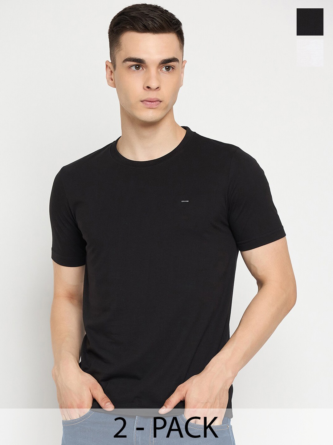 

Okane Pack of 2 Cotton T-shirt, Black