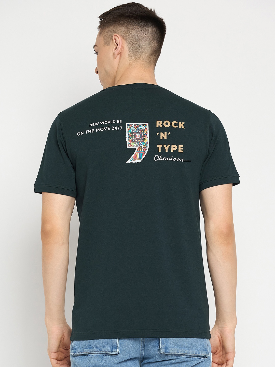 

Okane Typography Printed Cotton T-shirt, Green