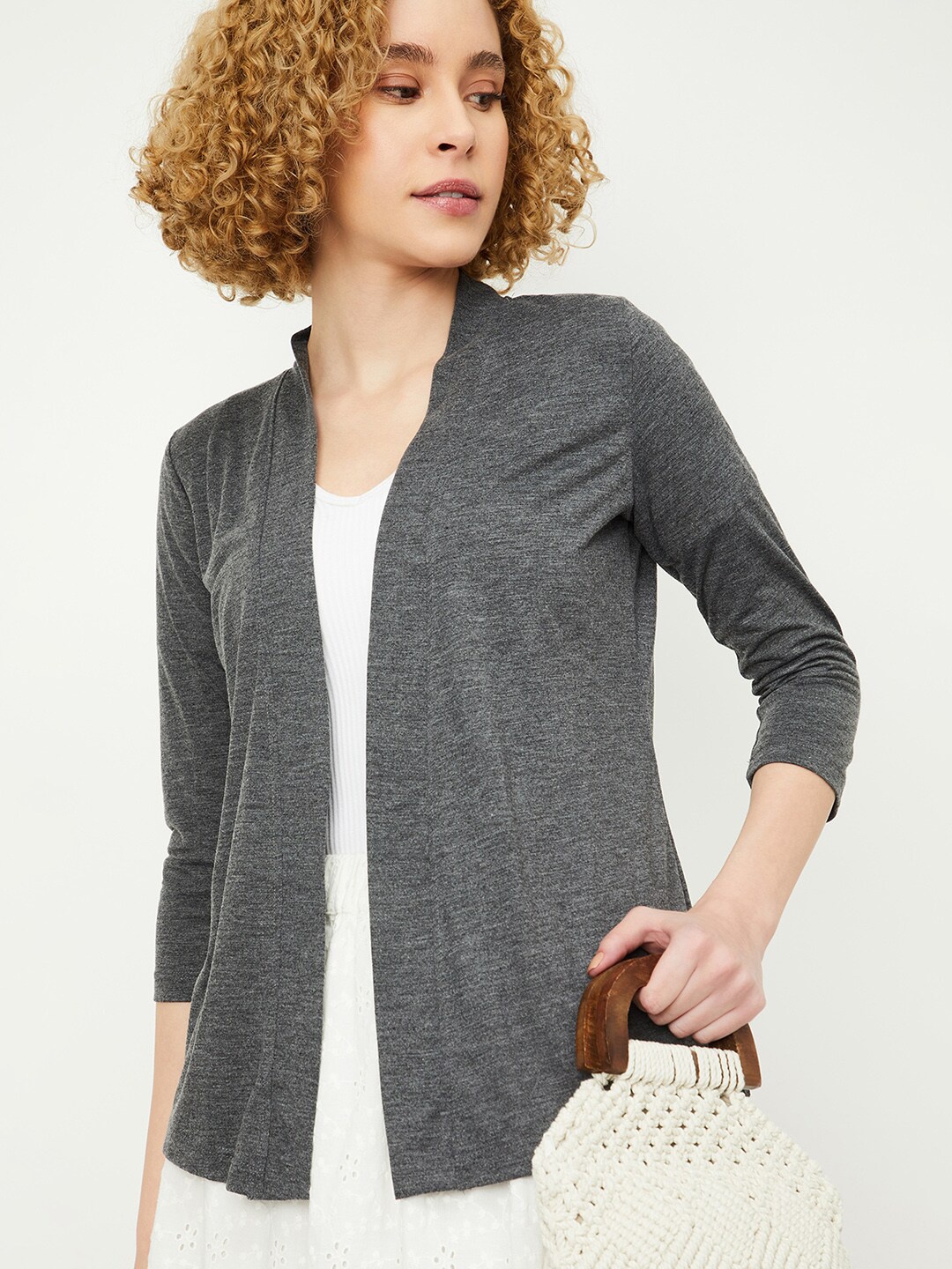 

max Women Open Front Shrug, Grey