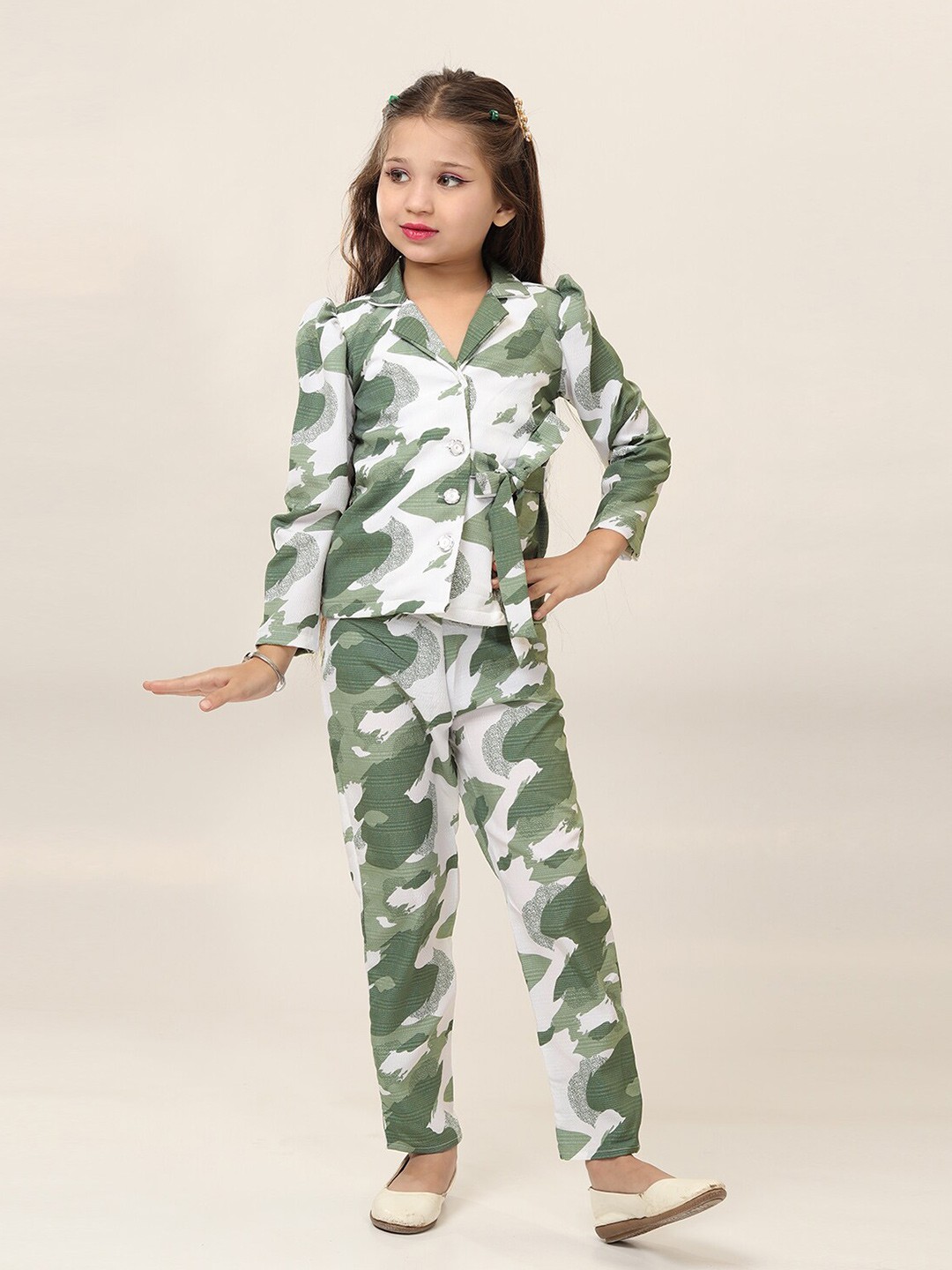 

BAESD Girls Printed Shirt with Trousers, Green