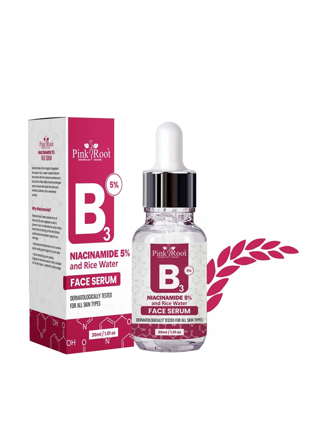 

Pink Root Niacinamide 5% & Rice Water Face Serum - 30 ml, White