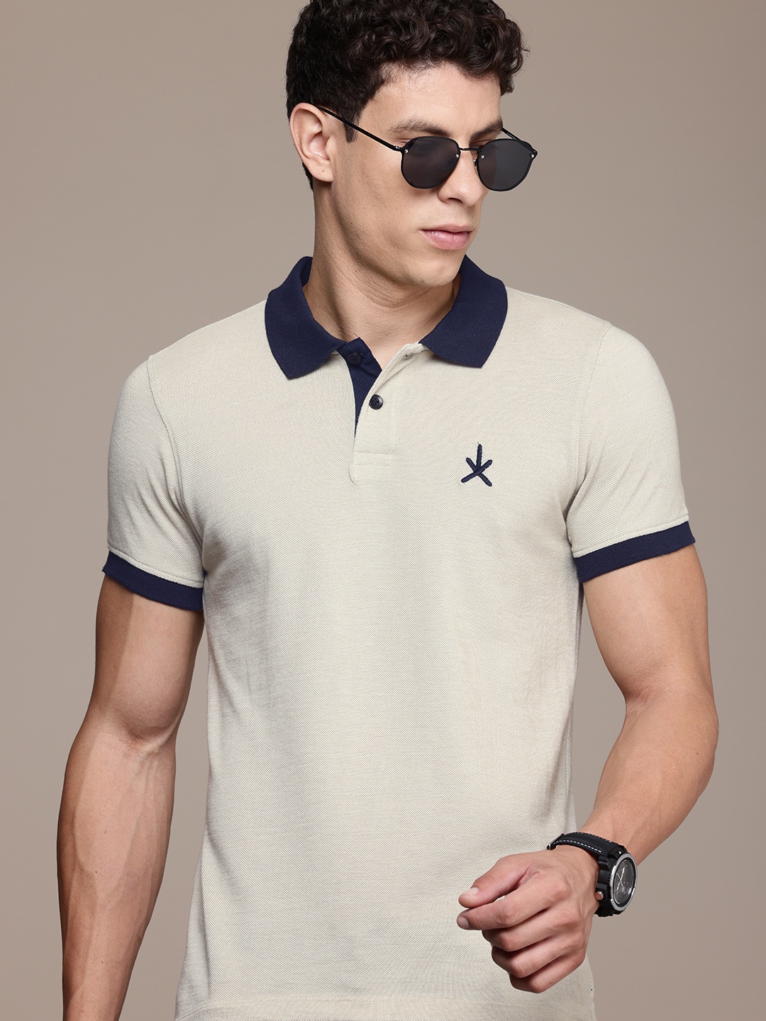 

Roadster Men Colourblocked Polo Collar T-shirt, Beige