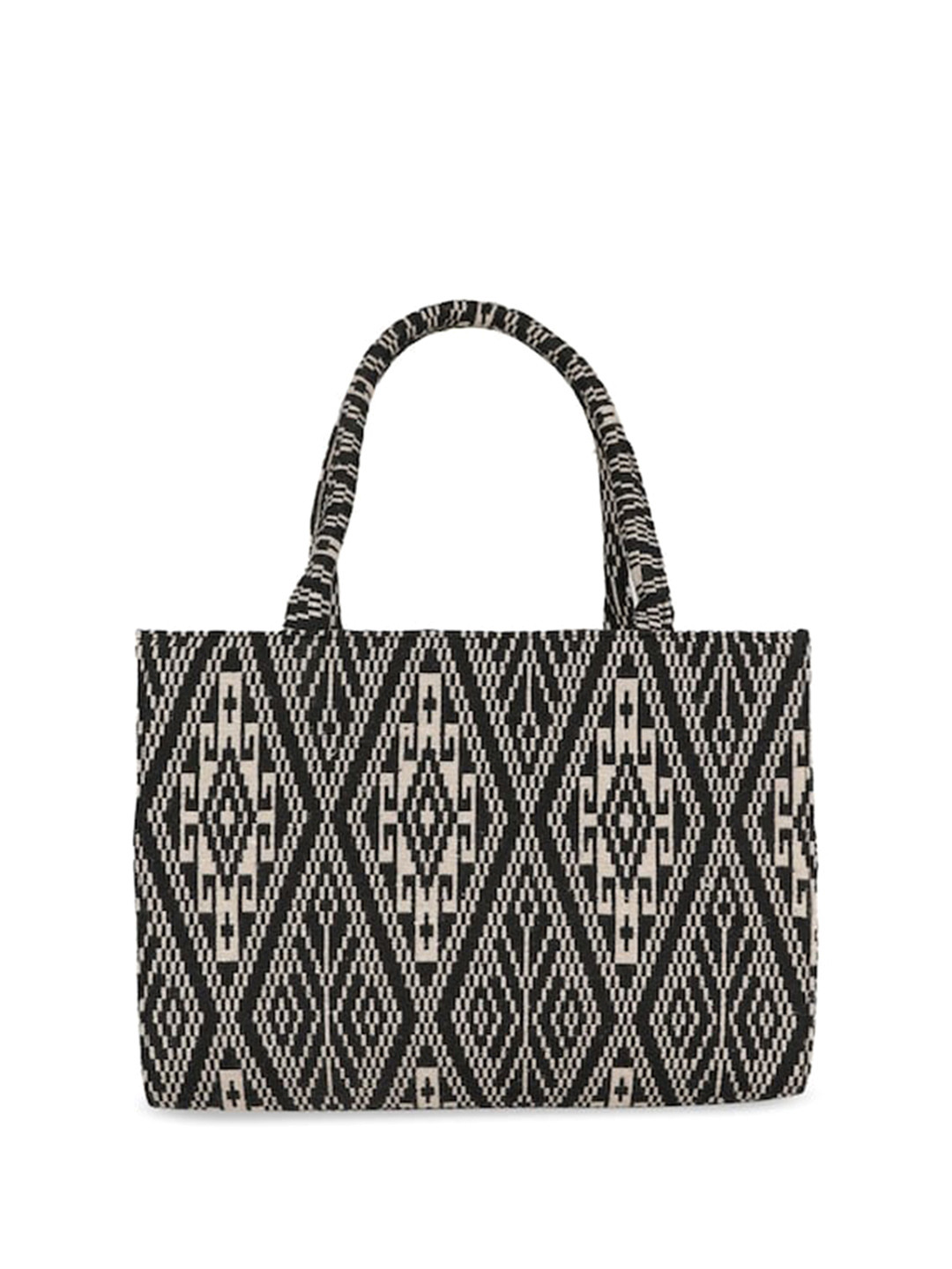 

LEKHX Ethnic Motifs Printed Shopper Handheld Bag, Black