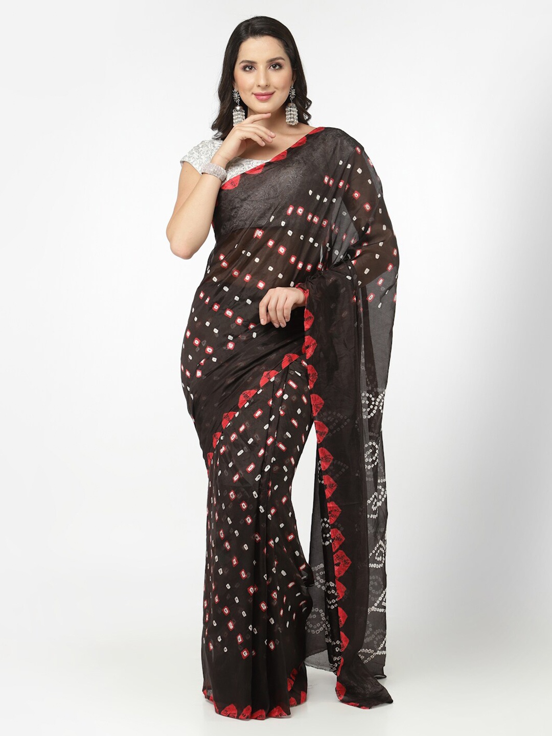 

Kishori Sarees Bandhani Printed Pure Silk Saree, Black