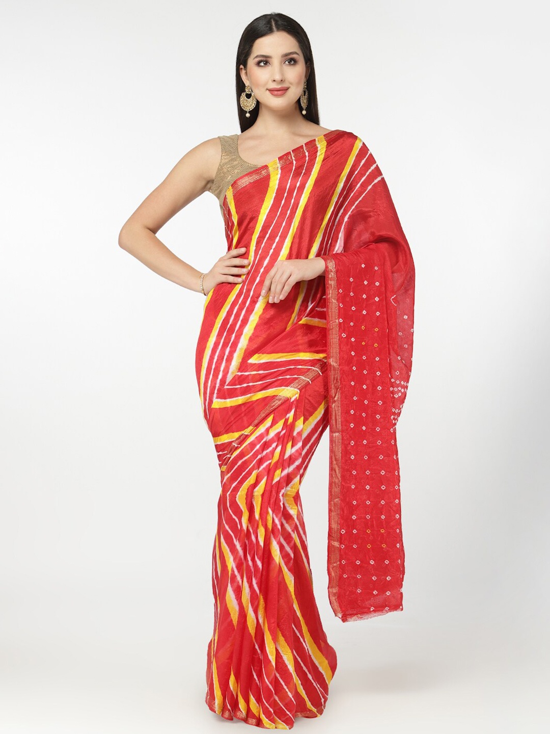 

Kishori Sarees Leheriya Zari Pure Silk Saree, Red