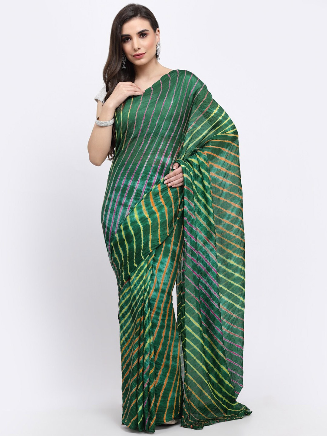 

Kishori Sarees Leheriya Printed Pure Silk Saree, Green