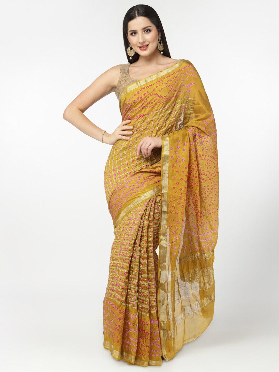 

Kishori Sarees Bandhani Zari Pure Silk Saree, Yellow