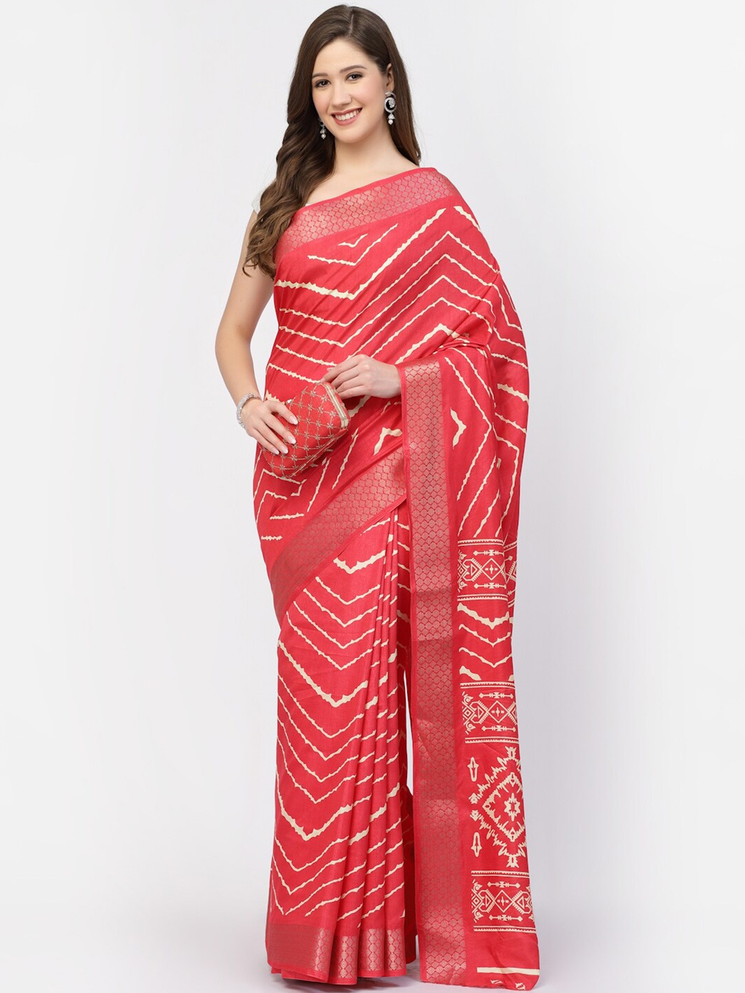 

Kishori Sarees Geometric Printed Zari Pure Cotton Saree, Pink