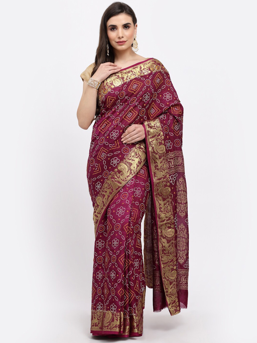 

Kishori Sarees Bandhani Zari Pure Silk Saree, Pink