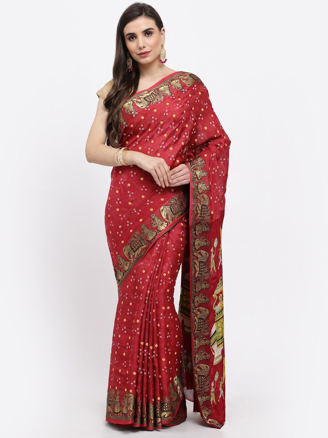 

Kishori Sarees Bandhani Zari Pure Silk Saree, Maroon