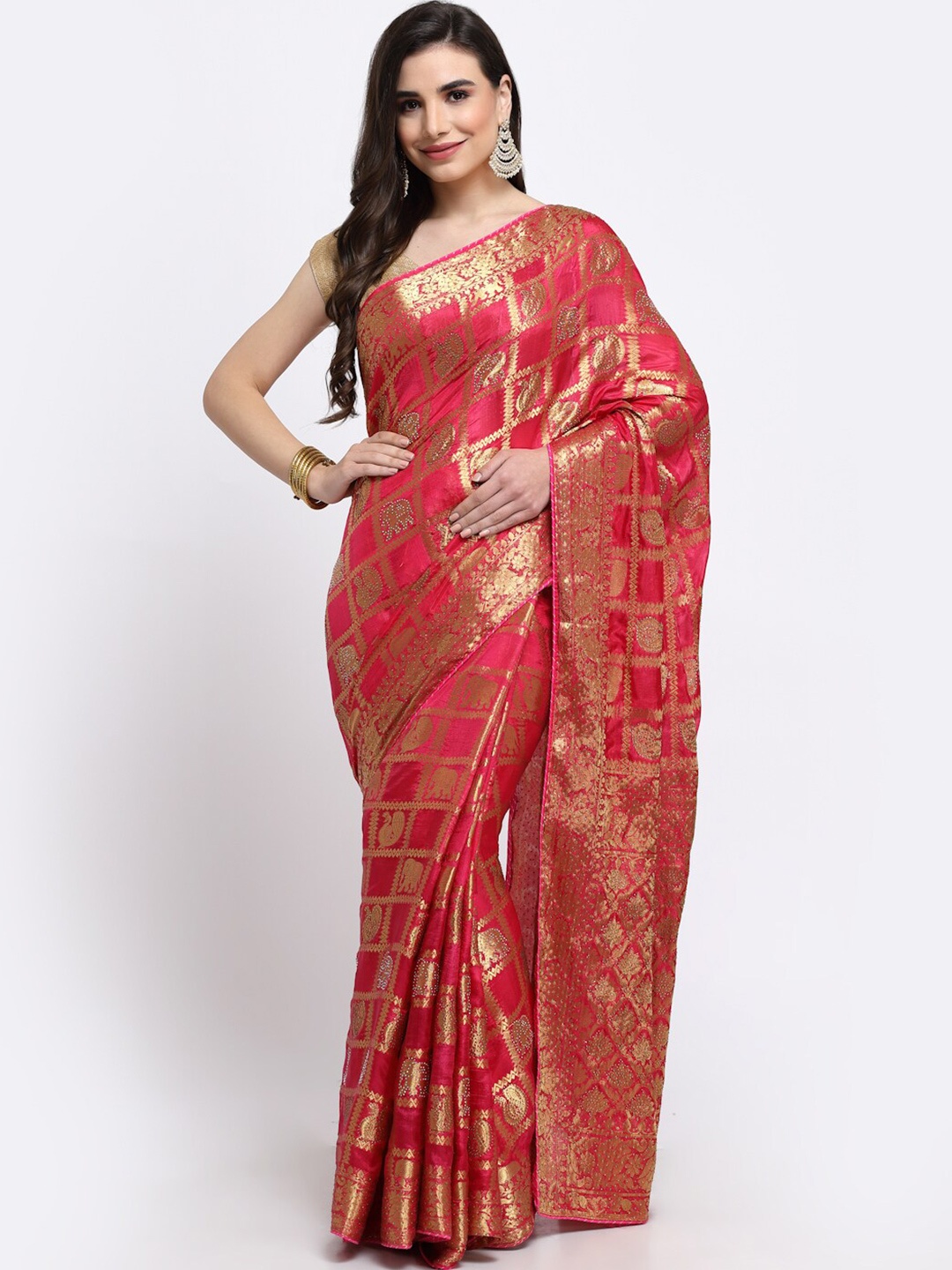 

Kishori Sarees Ethnic Motifs Woven Design Zari Pure Silk Saree, Pink