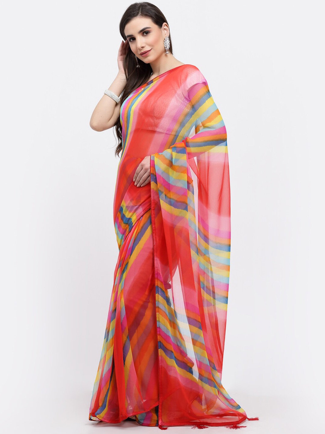 

Kishori Sarees Leheriya Printed Pure Chiffon Saree, Red