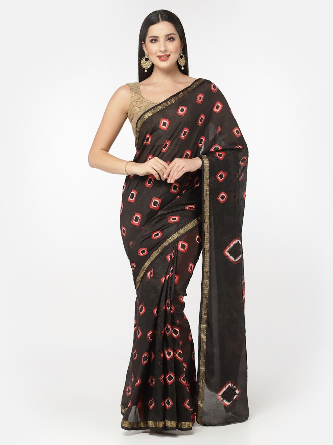 

Kishori Sarees Bandhani Zari Pure Silk Saree, Black