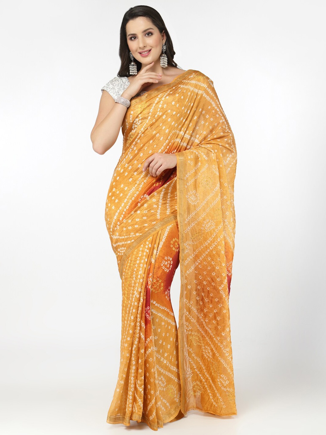 

Kishori Sarees Bandhani Zari Pure Silk Saree, Yellow