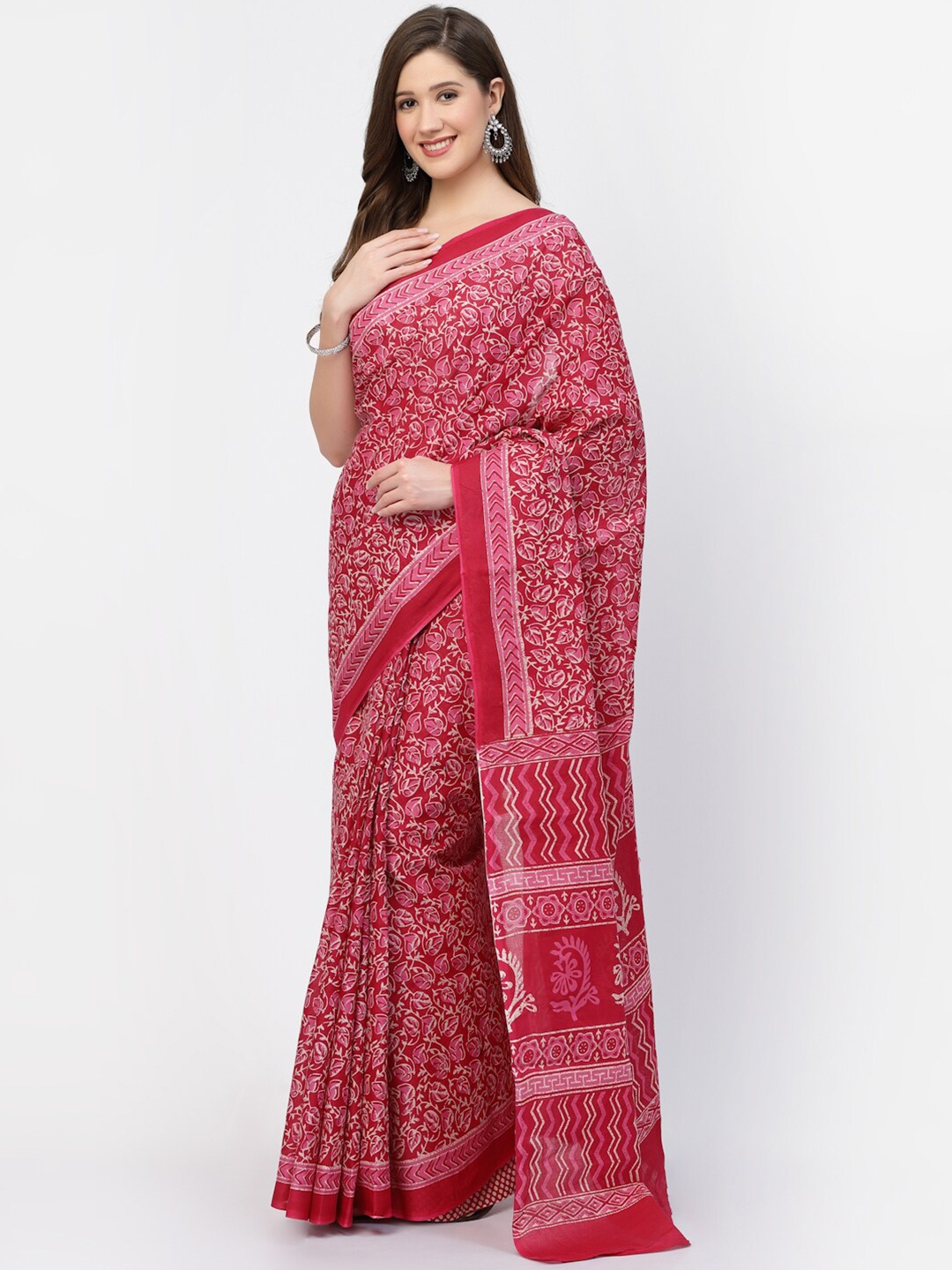 

Kishori Sarees Floral Printed Pure Cotton Saree, Pink