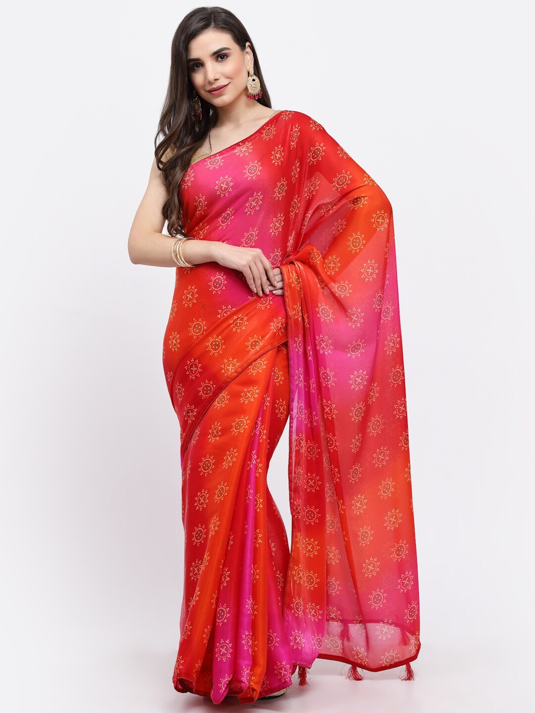 

Kishori Sarees Bandhani Printed Pure Silk Saree, Pink