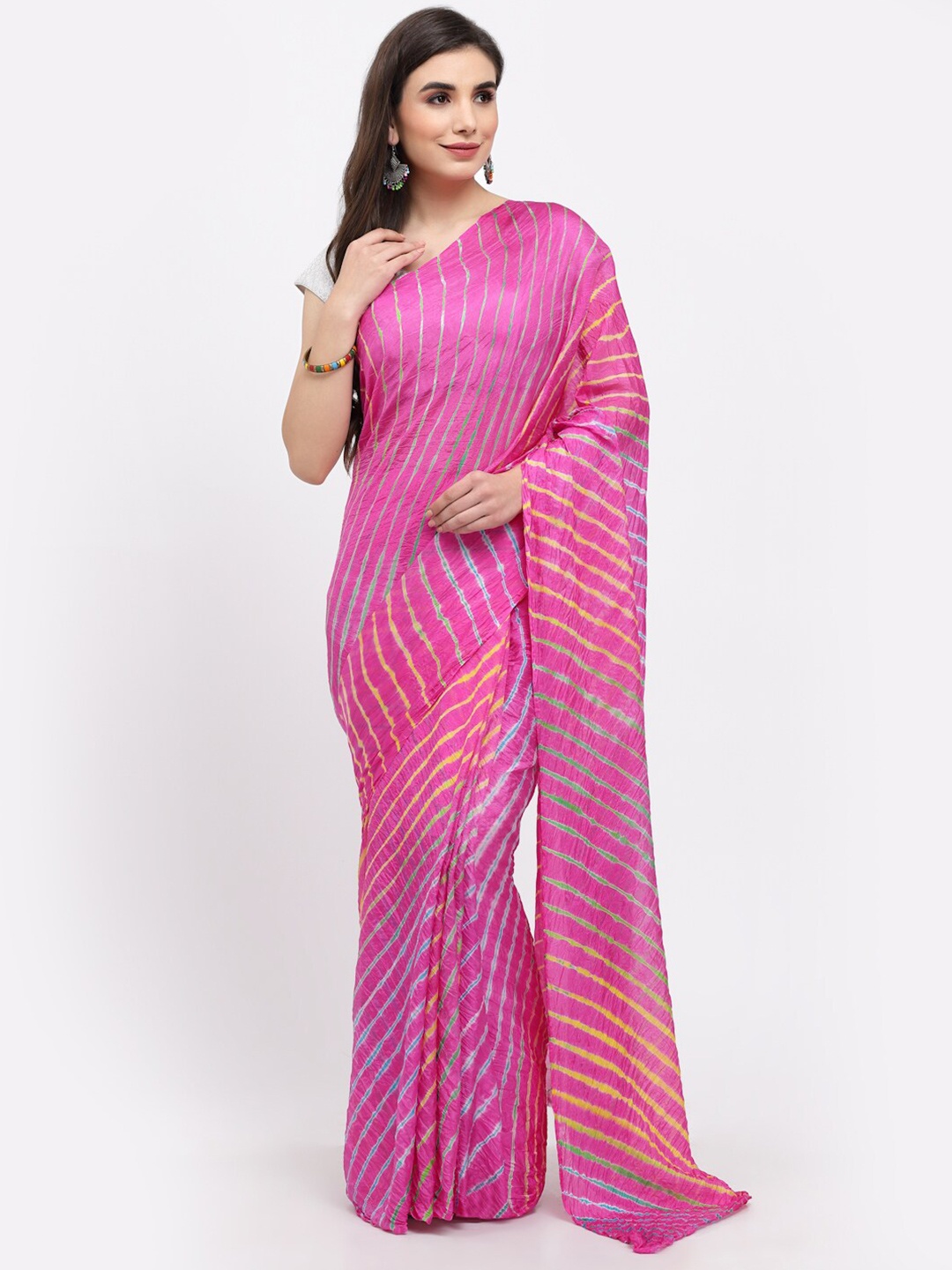 

Kishori Sarees Leheriya Printed Pure Silk Saree, Pink