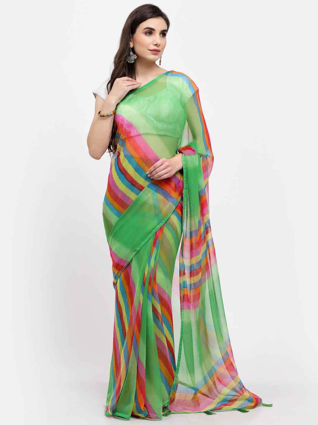 

Kishori Sarees Leheriya Printed Pure Chiffon Saree, Green