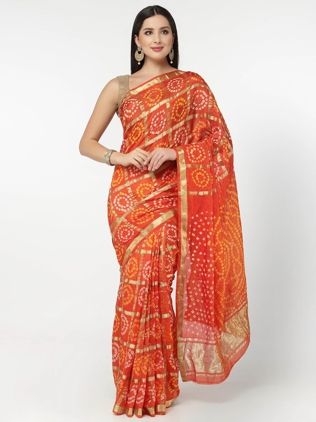 

Kishori Sarees Bandhani Zari Pure Silk Saree, Orange