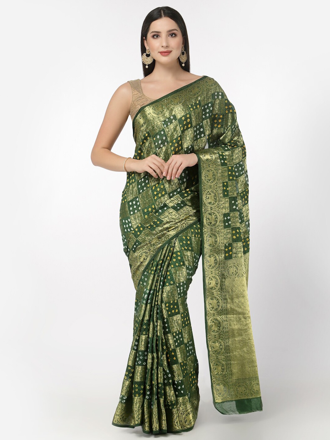 

Kishori SareesEthnic Woven Design Zari Pure Silk Saree, Green