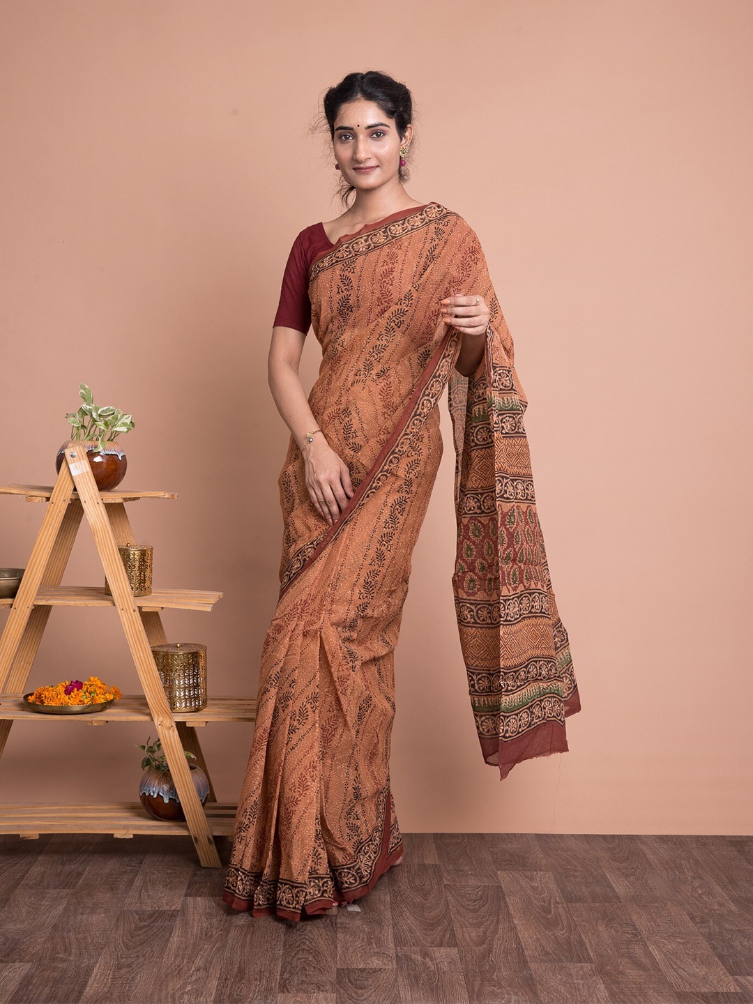 

Kishori Sarees Ethnic Motifs Pure Cotton Saree, Brown