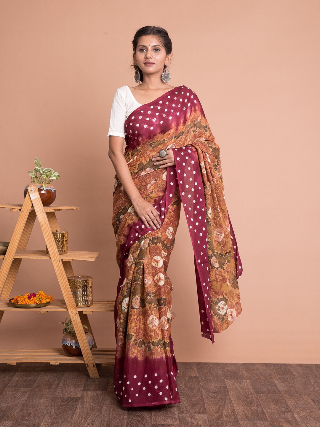 

Kishori Sarees Tie and Dye Pure Cotton Saree, Brown