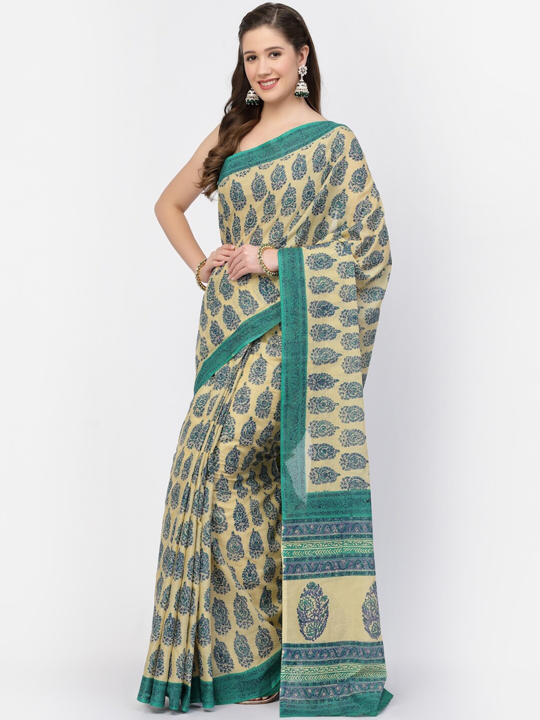 

Kishori Sarees Ethnic Motifs Pure Cotton Saree, Beige