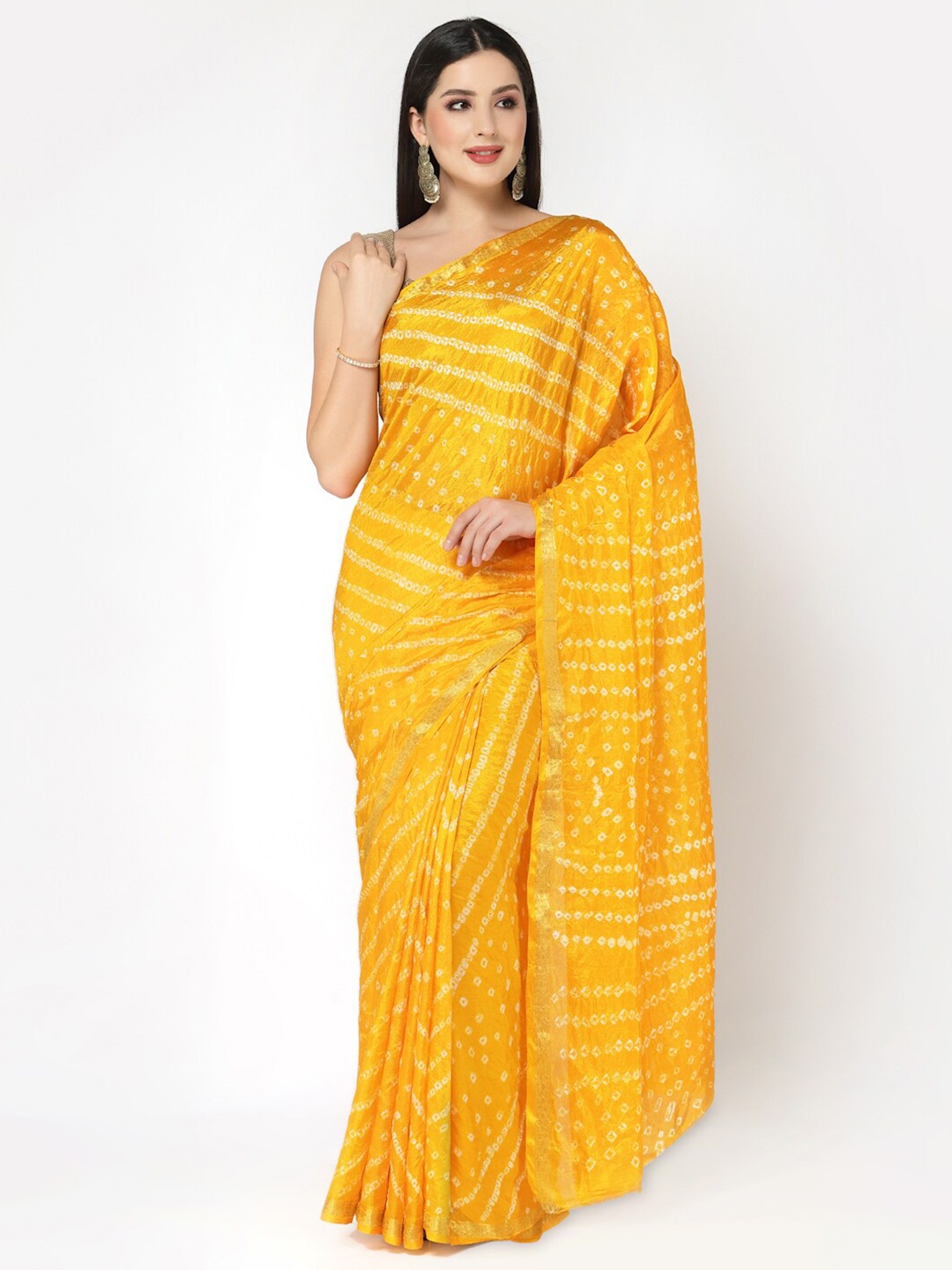 

Kishori Sarees Bandhani Zari Pure Silk Saree, Yellow