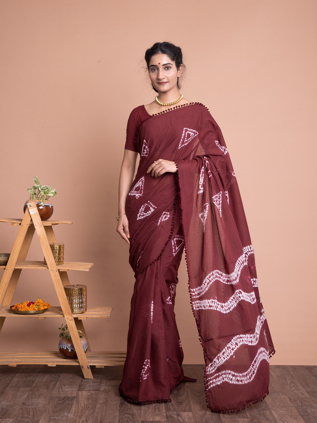 

Kishori Sarees Tie and Dye Pure Cotton Saree, Maroon