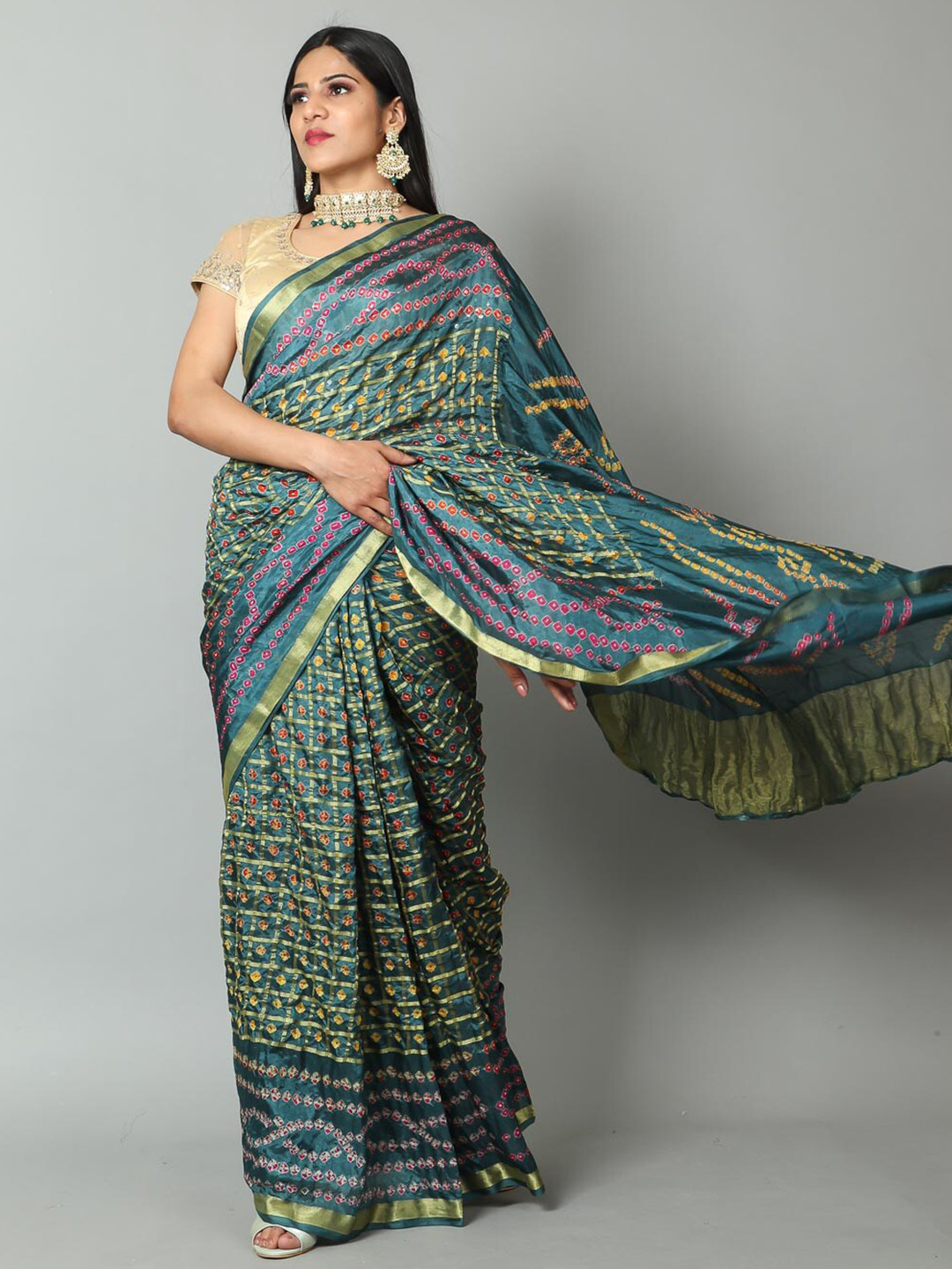

Kishori Sarees Bandhani Zari Pure Silk Saree, Blue