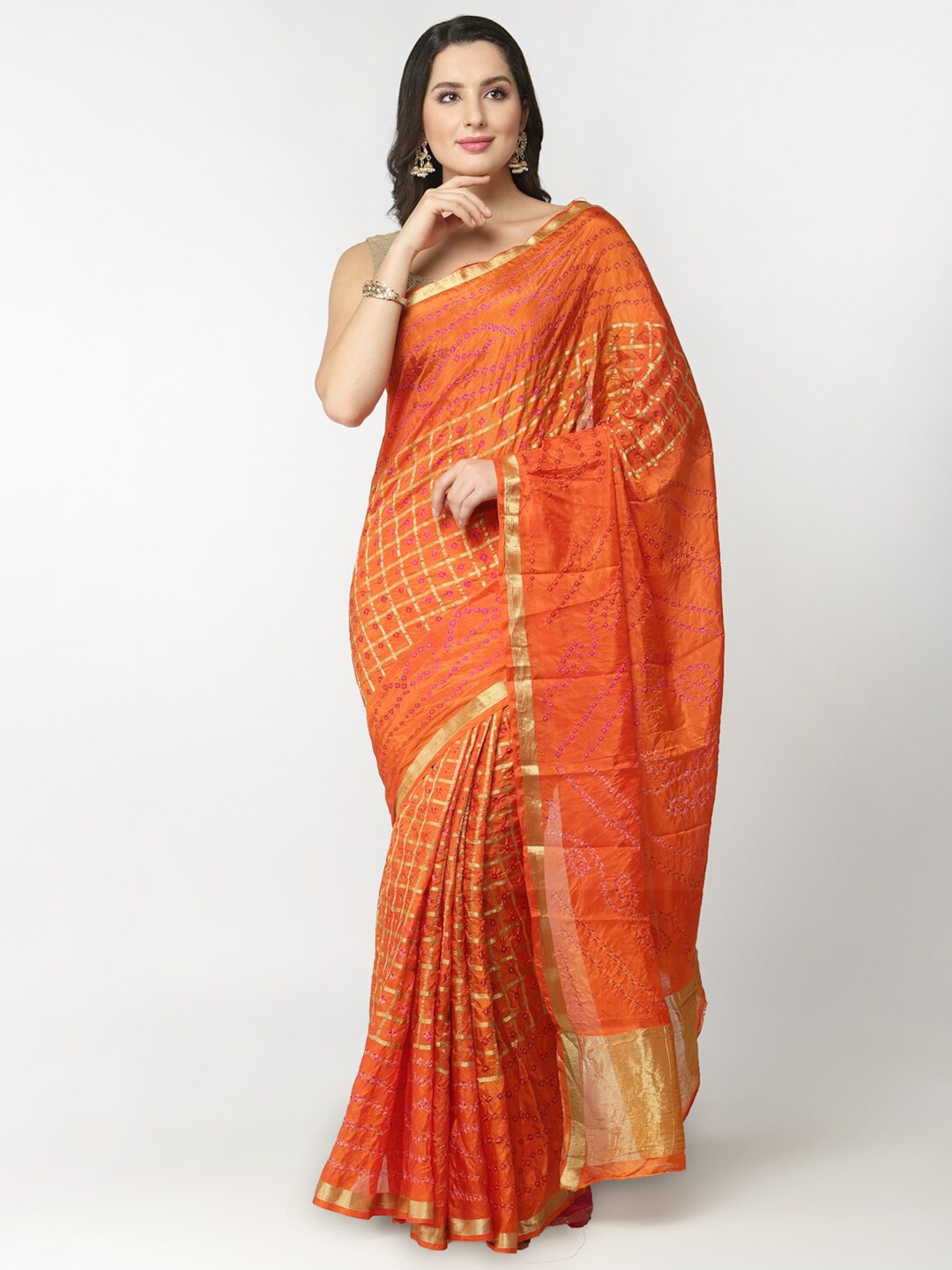 

Kishori Sarees Bandhani Zari Pure Silk Saree, Orange